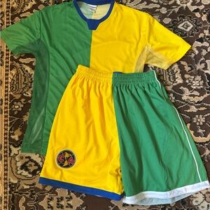 Green and Yellow Soccer Jersey and Shorts Set